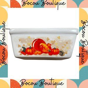 Vintage 80's Mini Loaf Pan Autumn Harvest Fall Thanksgiving Ceramic Baking 3x5